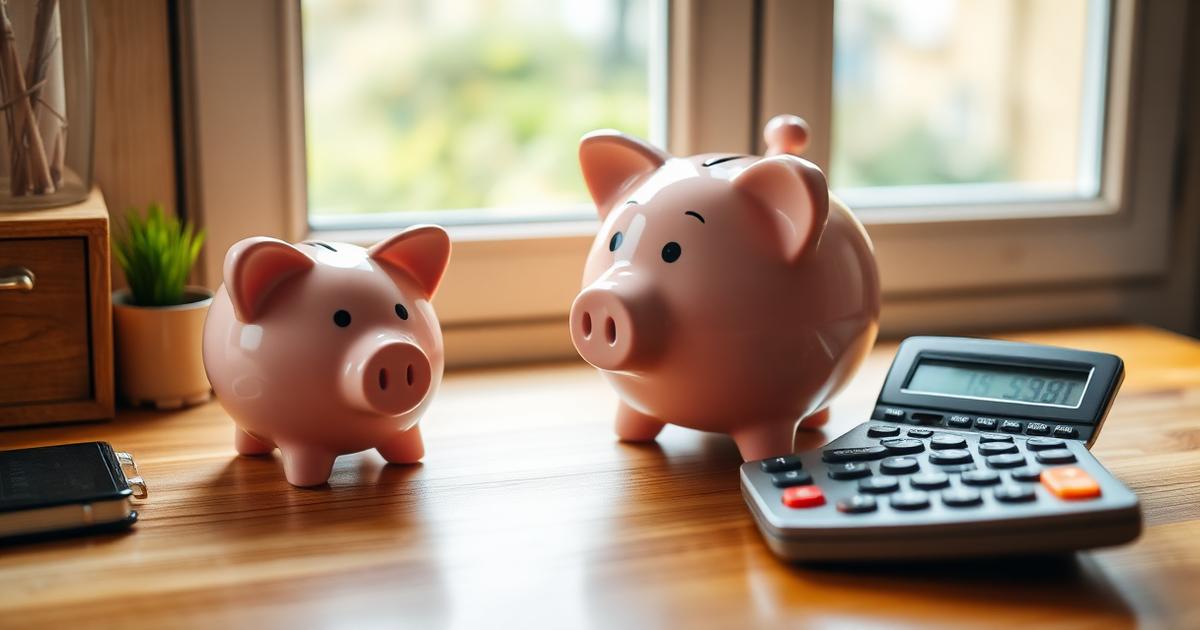 Savings jar and a small model house on a desk, representing saving for a down payment