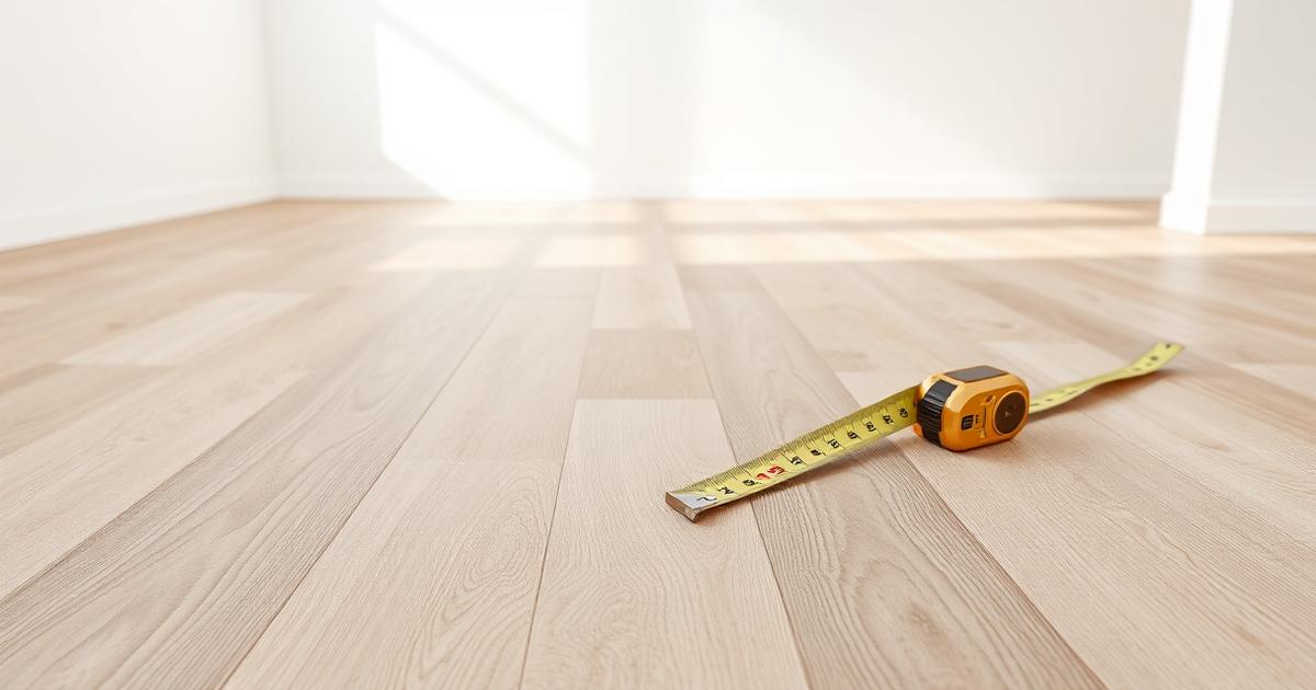 Wood-look plank flooring installed in a bright empty room with a tape measure on the floor