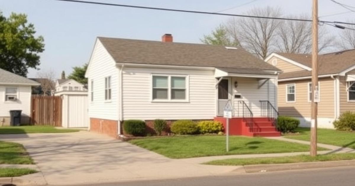 Modest single-family rental house on a residential street with a driveway